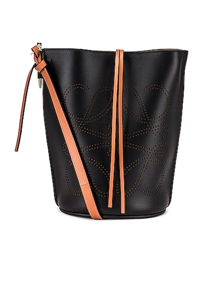 Shop Loewe Gate Bucket Anagram Bag In Black & Tan