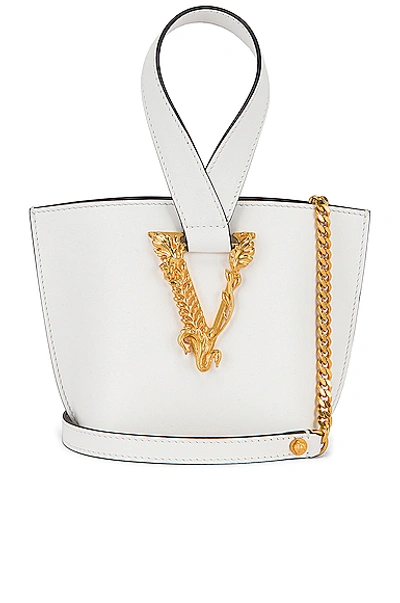 Shop Versace Tribute Leather Bag In White & Gold