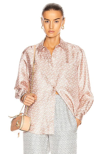 Shop Burberry Monogram Button Down Top In Pale Copper Pink