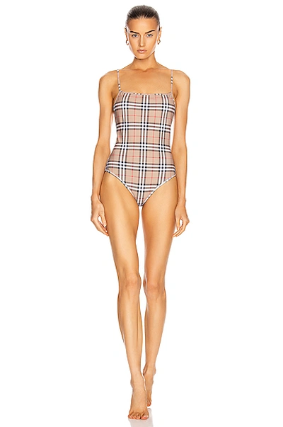 Shop Burberry Delia One Piece Swimsuit In Archive Beige Check