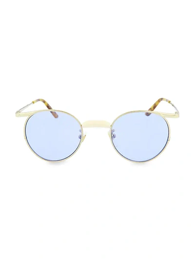 Shop Gucci 47mm Round Sunglasses In Gold Blue