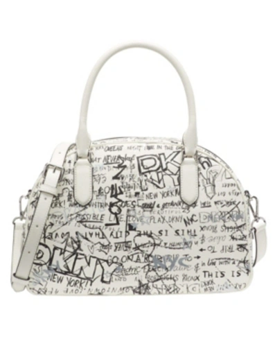 Shop Dkny Erin Graffiti Dome Satchel In White/black/silver