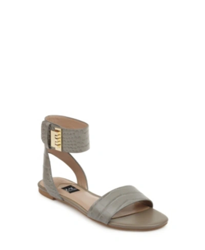 Zac Posen Vermont Croc Embossed Ankle Strap Sandal In Gray ModeSens