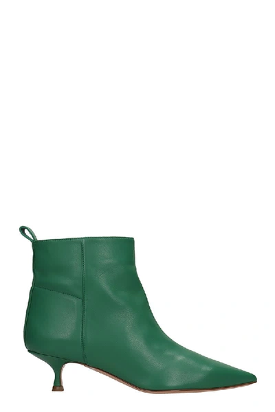 Shop Anna F Low Heels Ankle Boots In Green Leather