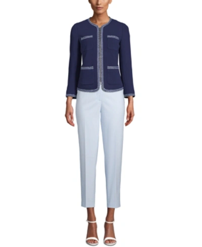 Shop Anne Klein Zippered Woven-trim Blazer In Distant Mountain