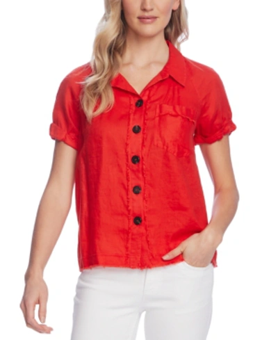 Shop Vince Camuto Linen Button-front Shirt In Bright Ladybug