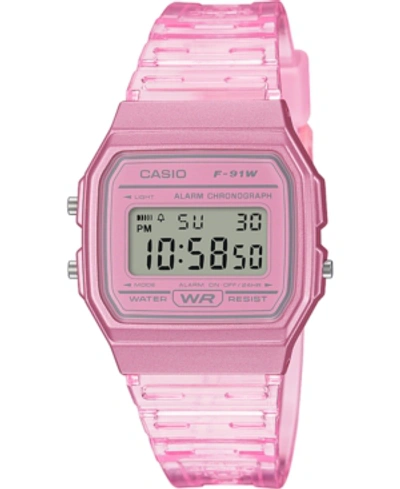 Casio Unisex Digital Pink Jelly Strap Watch 35.2mm In Pink