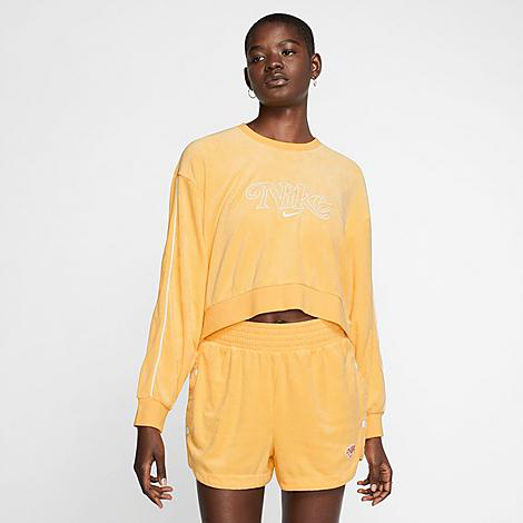 nike crop retro terry towelling crop sweatshirt in yellow