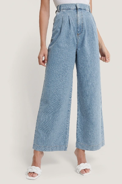 Shop Annais X Na-kd Tailored Denim Pants Blue In Light Blue