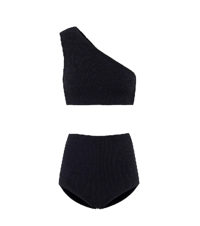 Shop Bottega Veneta Smocked Jersey Bikini In Black