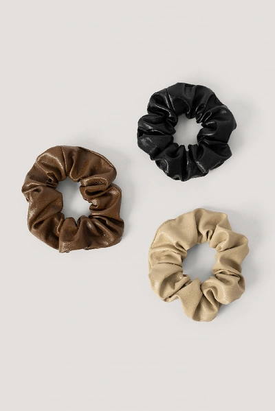 Shop Na-kd Faux Leather Scrunchies 3-pack - Black,brown,beige