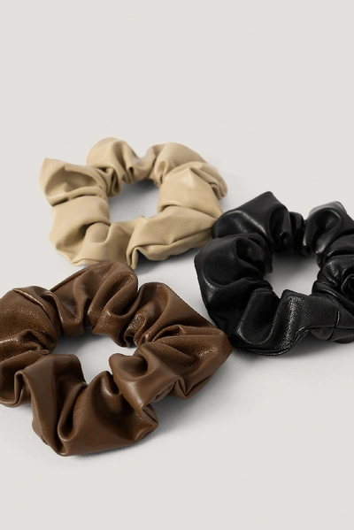 Shop Na-kd Faux Leather Scrunchies 3-pack - Black,brown,beige