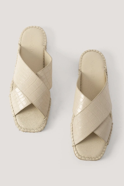 Shop Na-kd Leather Crossed Slippers - Beige In Nude Croco