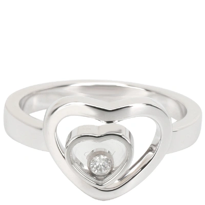 Pre-owned Chopard Happy Diamonds Double Heart 18k White Gold Ring Size 56