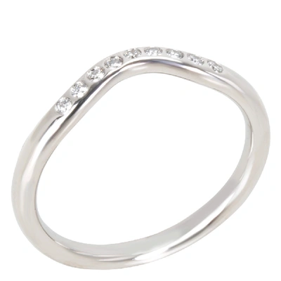 Pre-owned Tiffany & Co Elsa Peretti Curved 0.06 Ctw Diamond Platinum Wedding Band Ring Size 50.5 In Silver