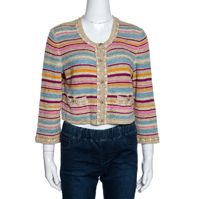 Pre-owned Chanel Multicolor Striped Tweed Cropped Cardigan Xl