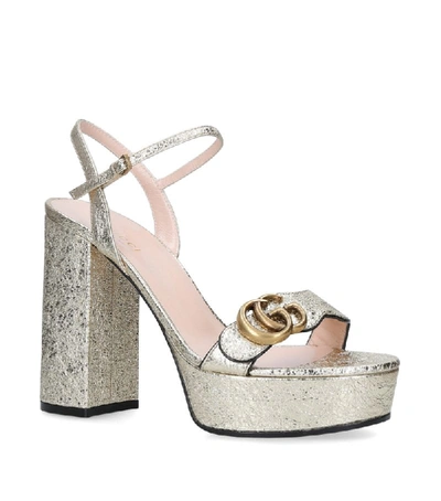 Shop Gucci Metallic Marmont Platform Sandals 85