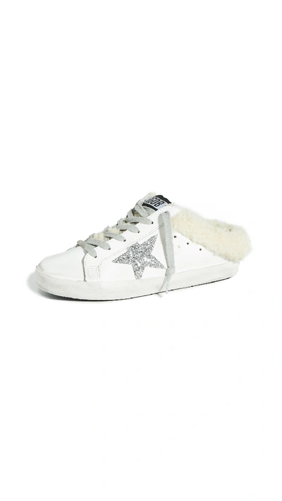 Shop Golden Goose Superstar Sabot Sneakers In White/silver Glitter