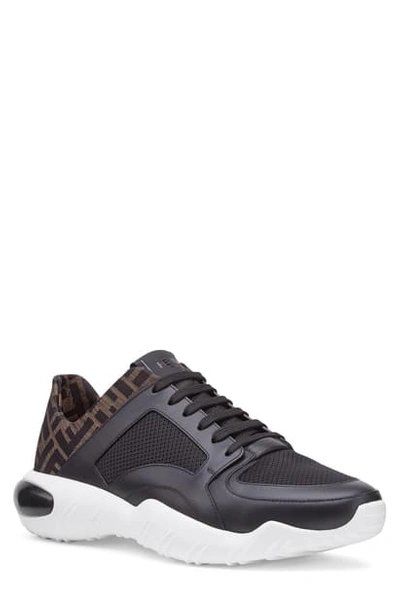 Shop Fendi Ff Mid Top Sneaker In Black/ Tan