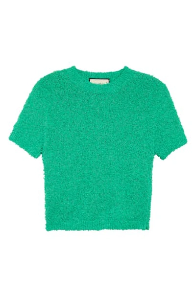 Shop Gucci Crop Boucle Cotton Blend Top In Garden Green