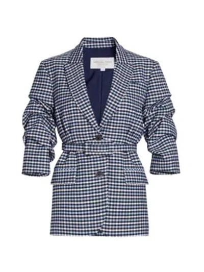 Shop Michael Kors Women's Crushed-sleeve Fitted Plaid Blazer In Midnight
