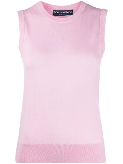 Shop Dolce & Gabbana Knitted Cashmere Vest Top In Pink