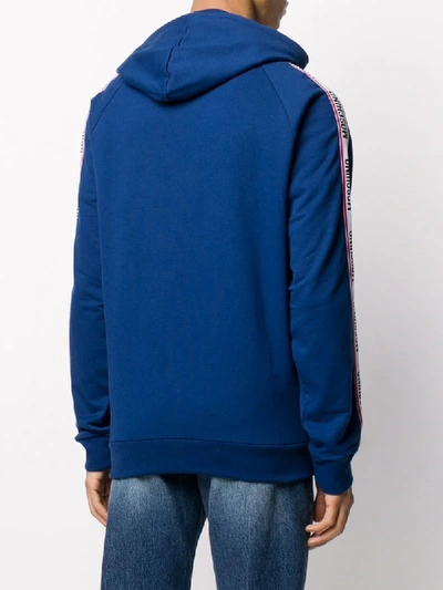 Shop Moschino Logo Sleeve Hoodie In Blue
