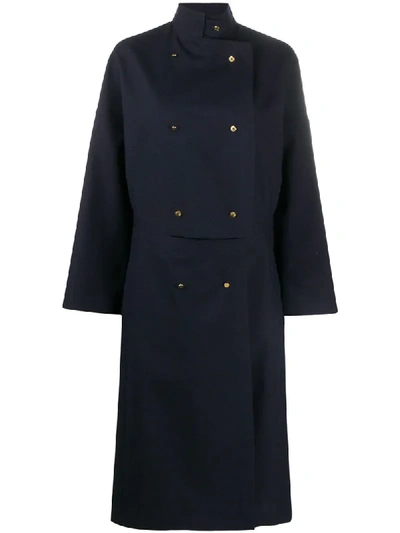 Shop Loewe Double-breasted Mid-length Coat In Blue