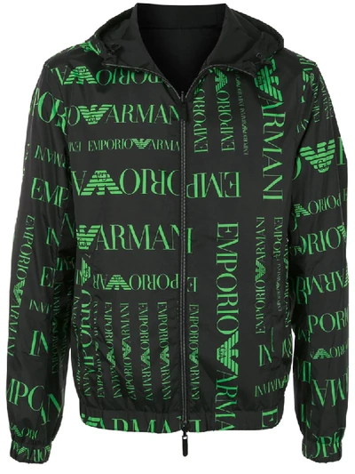 Shop Emporio Armani Logo Print Hooded Jacket In Black