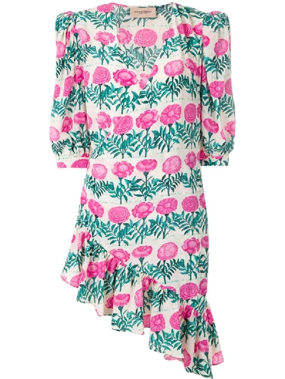 Shop Adriana Degreas Floral Print Asymmetric Silk Dress In Multicolour