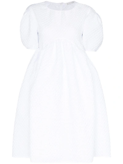 Shop Cecilie Bahnsen Gathered Puff Sleeve Dress In White