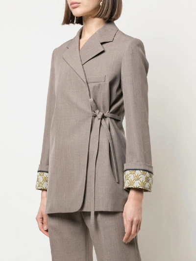 Shop Chloé Printed Cuffs Wrapped Front Blazer In Brown