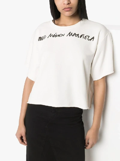 Shop Mm6 Maison Margiela Printed Logo T-shirt In White