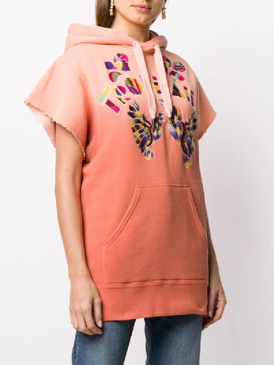 Shop Isabel Marant Embroidered Short-sleeved Hoodie In Orange