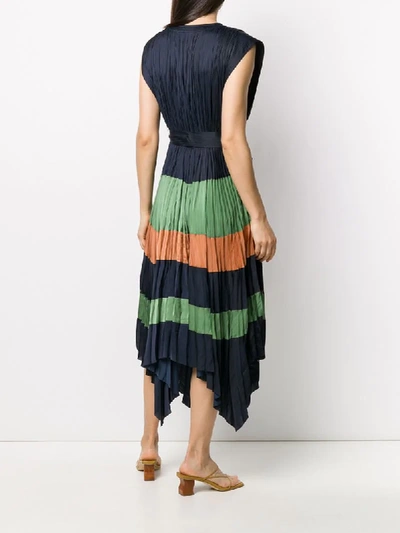 Shop Ulla Johnson Color-block Pleated Dress In Blue