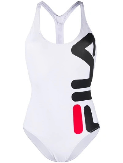 Shop Fila Logo Swimsuit In White