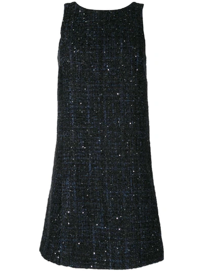Shop Emporio Armani Tweed Shift Dress In Blue