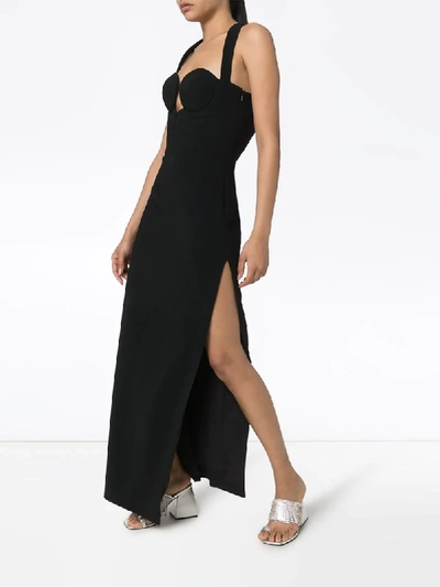 Shop Versace Halterneck Side Slit Maxi Gown In Black