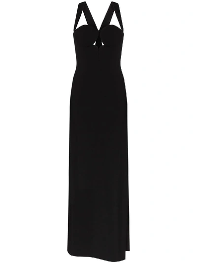 Shop Versace Halterneck Side Slit Maxi Gown In Black