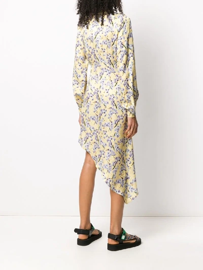 Shop Art Dealer Floral Print Silk Dress In Yellow