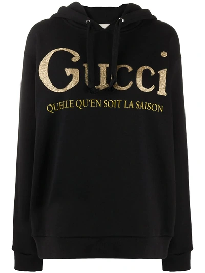 Shop Gucci Glitter-logo Hoodie In Black