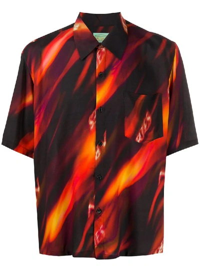 Shop Aries Flame-print Short Sleeved Shirt In Black