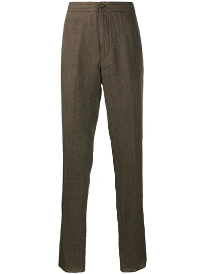 Shop Ermenegildo Zegna Straight-leg Linen Trousers In Brown