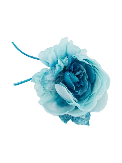 Shop Alessandra Rich Flower Appliqué Brooch In Blue