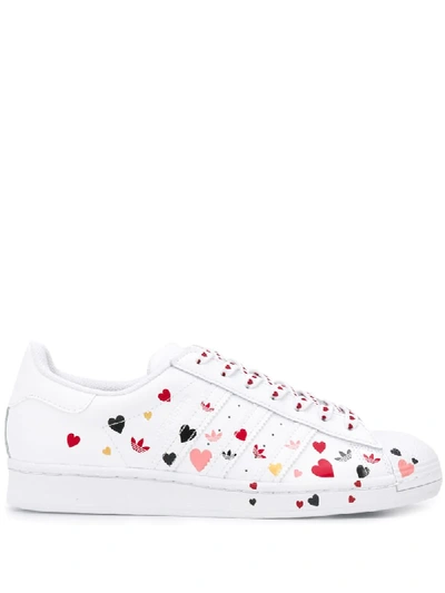 Shop Adidas Originals Superstar Heart-print Sneakers In White