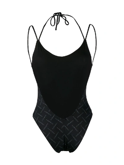 Shop Marcelo Burlon County Of Milan Logo-print Open-back Swimsuit In Black