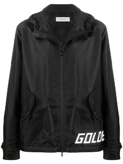 Shop Golden Goose Logo Print Hooded Jacket In Black