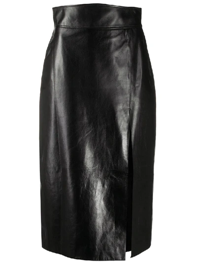 Shop Gucci Leather High-waisted Pencil Skirt In Black