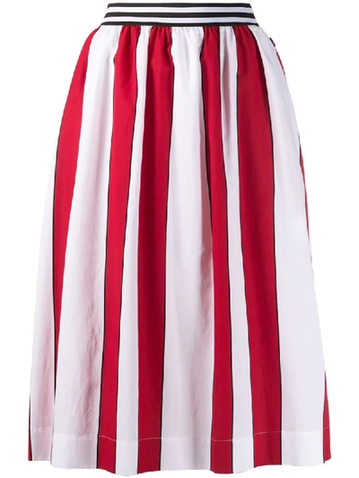 Shop Woolrich Striped Pleated Skirt In Red