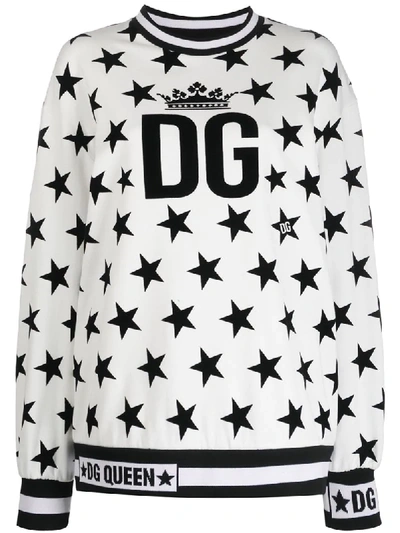 Shop Dolce & Gabbana Gg Queen Star Print Sweatshirt In White